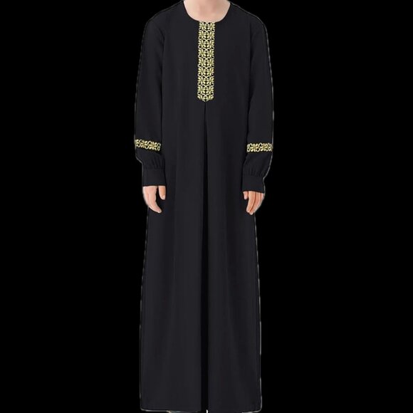 Abetteric Kids Girls Long Sleeve Abaya Dress Muslim Islamic Kaftan Printed Maxi - Picture 11 of 14